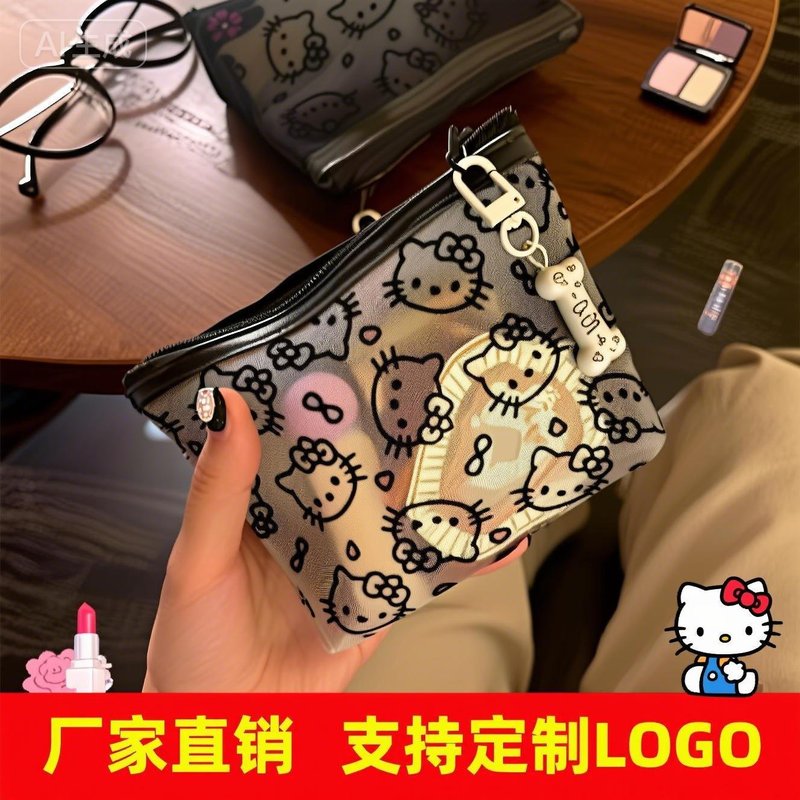 Transparent Mesh Kitty Makeup Bag, Travel Makeup Pouch, Coin Purse, Cosmetics, Playful Cartoon Design, High Aesthetic Value Transparent Mesh Kitty Makeup Bag, Travel Makeup Pouch, Coin Purse, Cosmetics, Playful Cartoon Design, High Aesthetic Value
