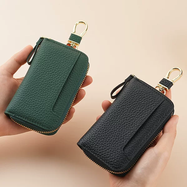 Cross-Border Genuine Leather Car Key Bag, Multifunctional Car Key Bag, Detachable Key Ring Buckle, Home Key Bag