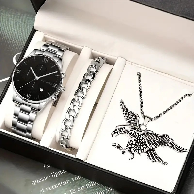 Men's watch set Creative leather belt quartz watch + bracelet set_voghion.com