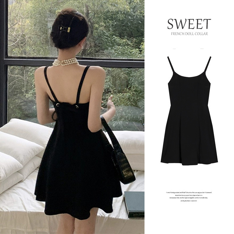 Black Square Neck Suspender Dress for Women 2025 Summer Style Small A-Line Short Skirt High-End Elegant Waist Skirt Black Square Neck Suspender Dress for Women 2025 Summer Style Small A-Line Short Skirt High-End Elegant Waist Skirt