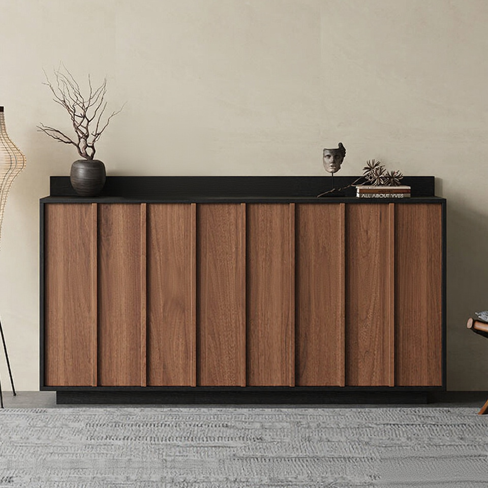 Medieval-Style Sideboard Against the Wall, Integrated Storage Cabinet, Solid Wood Tea Cabinet, Storage Cabinet with Power Track, Low Storage Cabinet