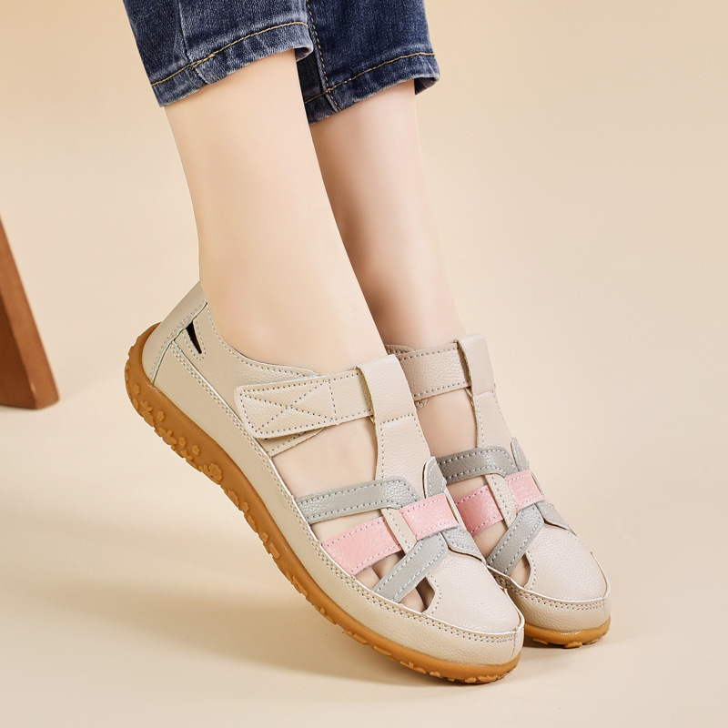 Cross-border tallas grandes 35-44 sandalias retro hechas a mano de verano zapatos de madre de suela blanda zapatos casuales de mujer con velcro zapatos de playa