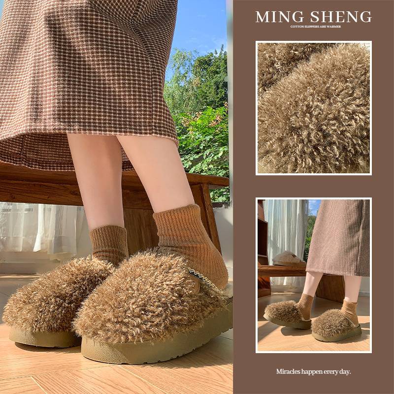 Impuestos no incluidos) Otoño y invierno nuevos zapatos de mujer de peluche grueso rizado ocio para llevar a cabo el algodón casero trapazo comercio exterior transfronterizo