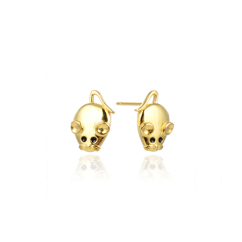 S925 plata esterlina ratón Stud pendientes de las mujeres lindo pequeño oro amarillo Zodiaco 2023 nuevos pendientes pequeña joyería