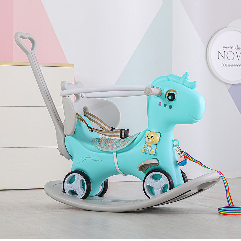 Niños mecedores caballo de Troya juguetes de cumpleaños bebé mecedores caballo de doble uso mecedores patinaje un cabello