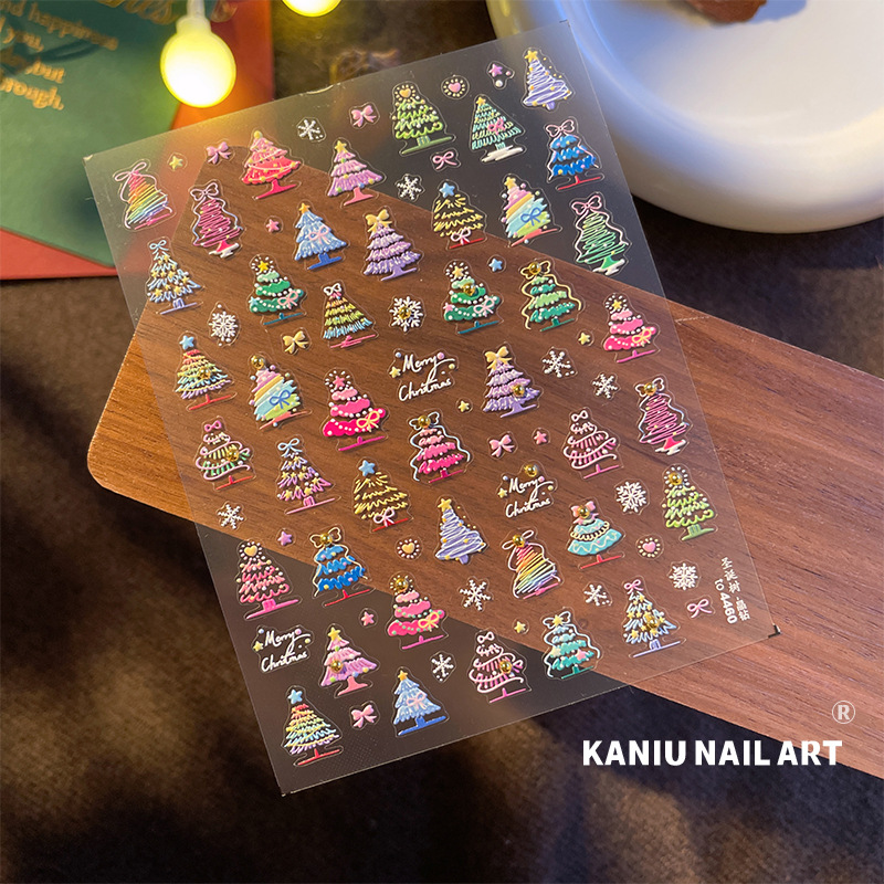 Manicure dopamina dedo pegatinas de cristal perforación calentamiento pegatinas de Navidad 2025 nuevo estereoscopio en relieve pegatinas de uñas decoración al por mayor