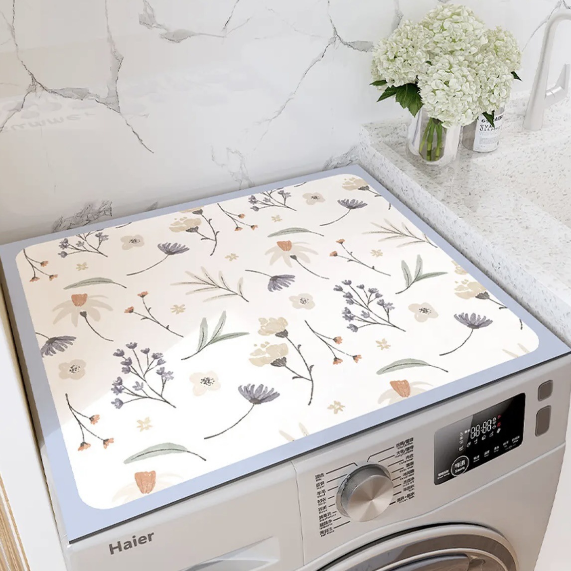 Small floral drum washing machine dust cover microwave oven refrigerator cover cloth wash-free solid color diatom mud erasable waterproof pad