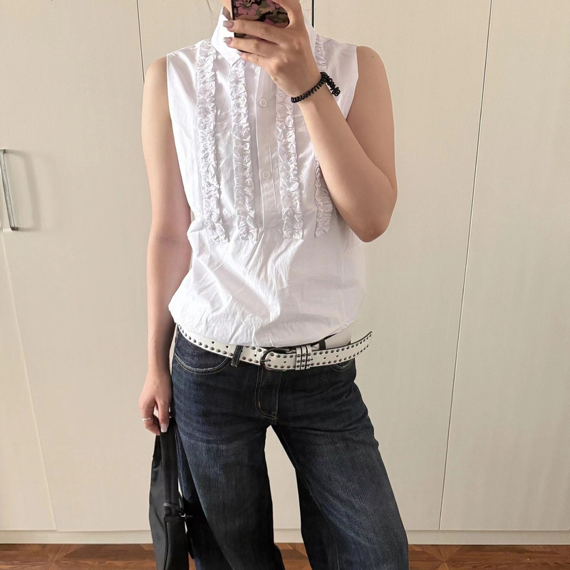 Niche Northbut* Lace Pleated Half-Collar Shirt Vest for Women 25 Summer Light Casual Cotton Shirt Niche Northbut* Lace Pleated Half-Collar Shirt Vest for Women 25 Summer Light Casual Cotton Shirt