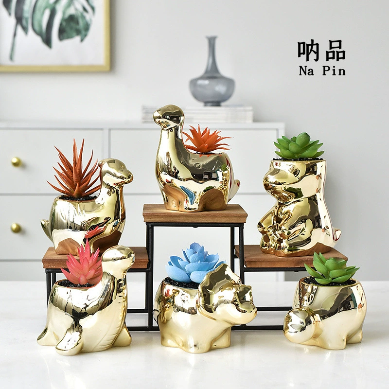 Na Pin Export Трансграничный Специальный для керамического цветочного горшка Животный гальванический динозавр Керамический мясистый цветочный горшок