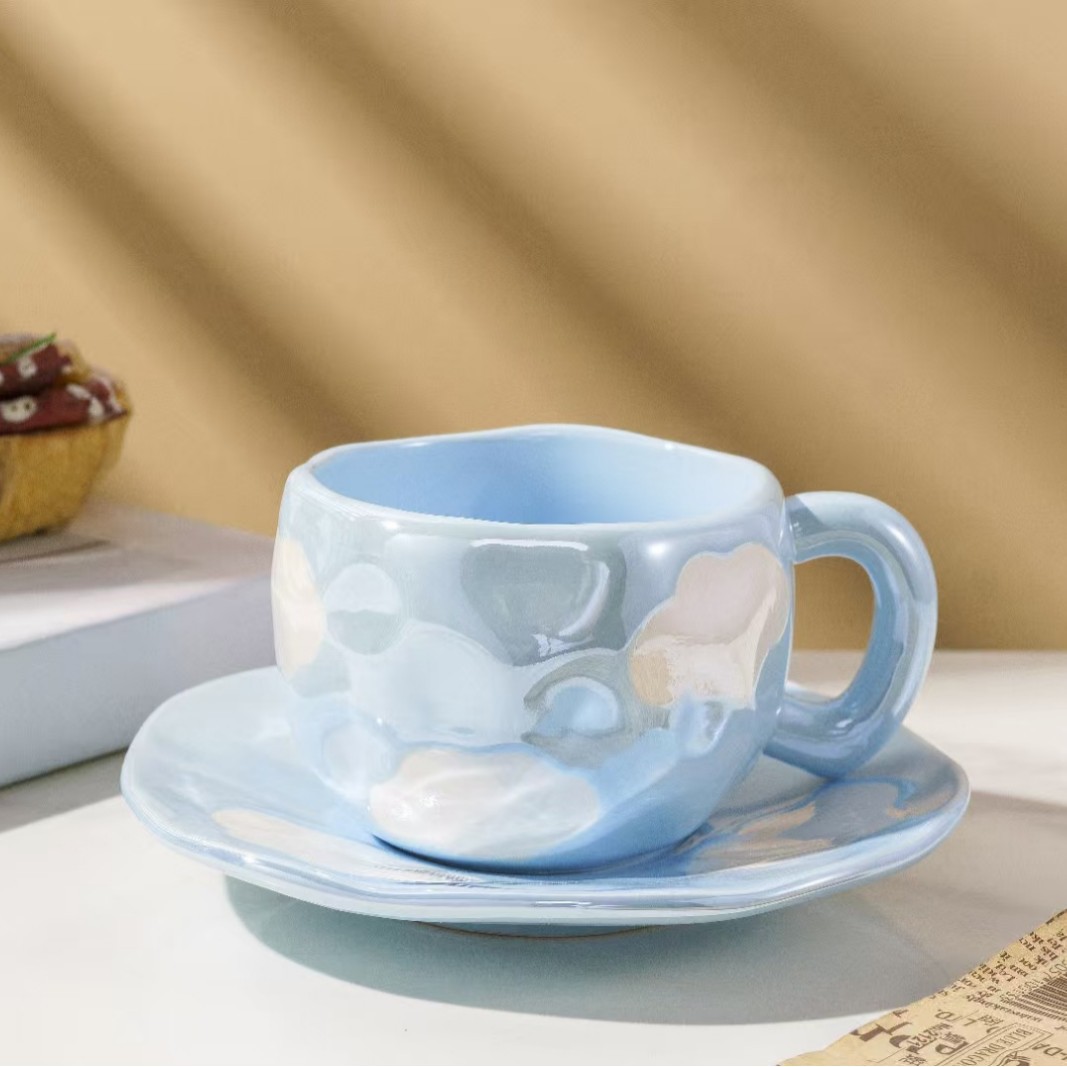Taza de café de alto valor creativo de perla esmalte de mano regalo de marca de cerámica roja taza de té de la tarde plato taza de combinación