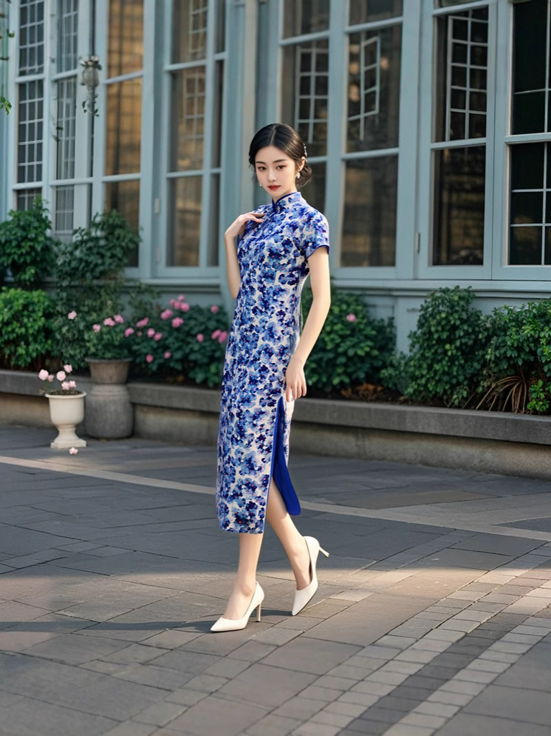 Cheongsam 2023 nuevo estilo joven chica estilo chino largo temperamento retro madre vestido delgado