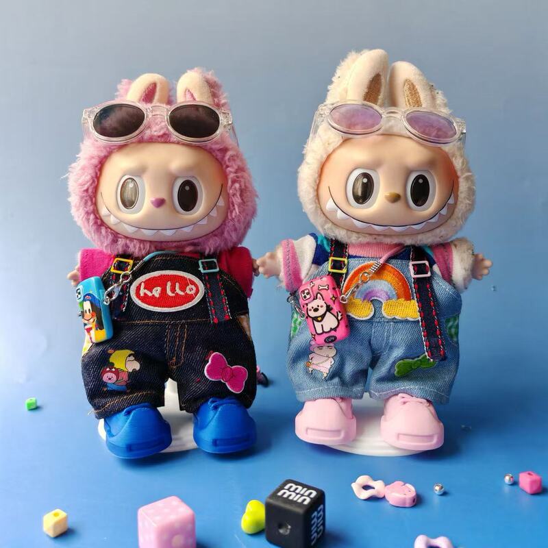 17cm Labubu Pendant Clothes Second and Third Generation Suspender Pants Suit Labubu Cute Baby Clothes Denim Overalls
