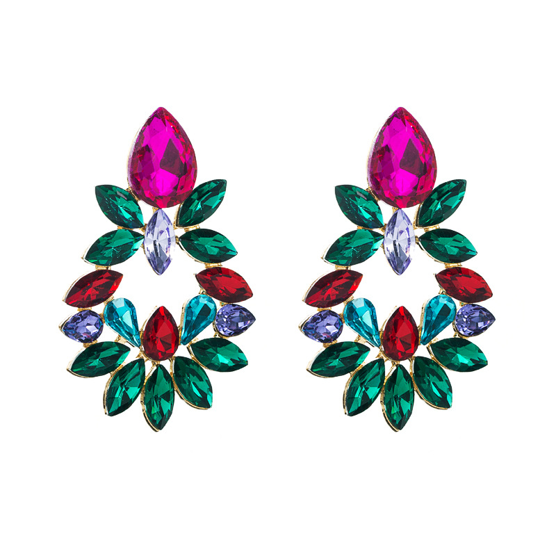 Fashion Alloy Diamond-studded Glass Diamond Flower Geometric Earrings Wholesale Nihaojewelry display picture 8