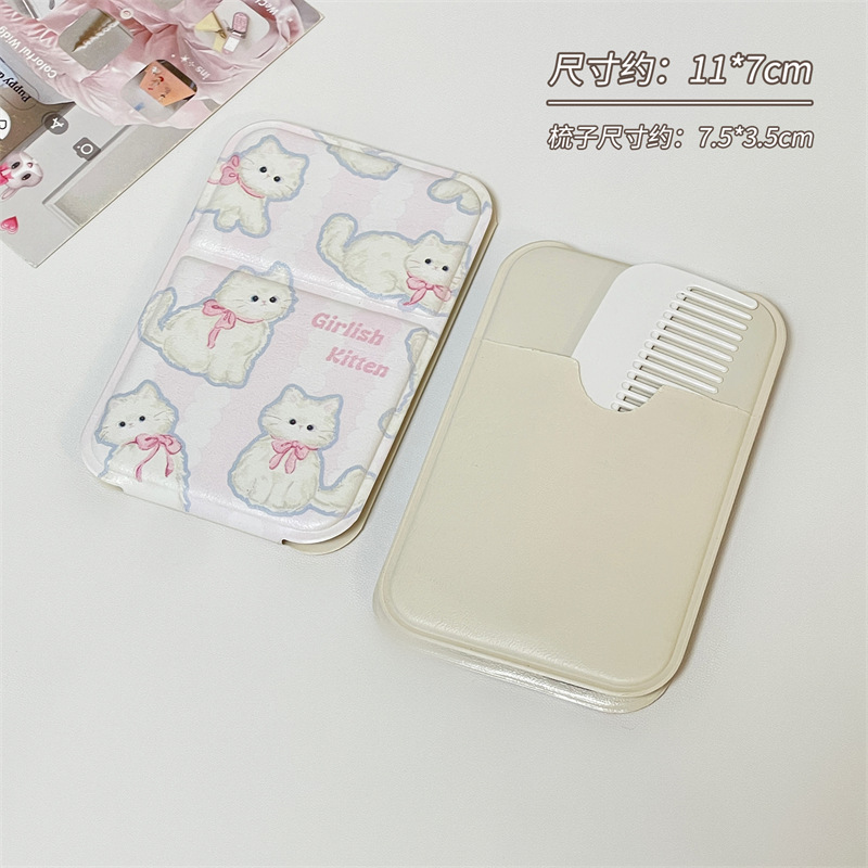 Nuevo lindo espejo de peinado integrado espejo de maquillaje plegable pequeño espejo de dormitorio para estudiantes viajes portátiles pequeños peine