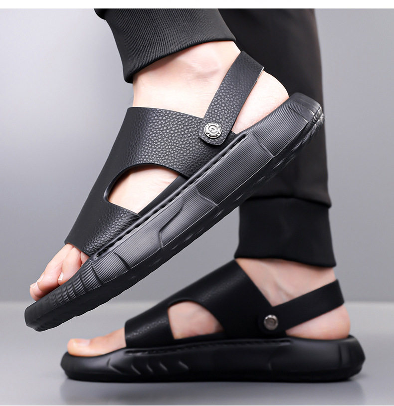 Dép sandal nam da bò lớp đầu mũi hở đế dày, dép đi biển da mềm đế êm — GA05 màu nâu, GA05 màu đen chi tiết 19
