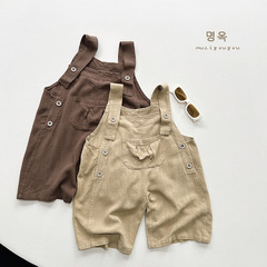 日系風~男童抖抖背帶褲夏季亞麻棉 女寶寶七分褲兒童韓版休閒褲潮