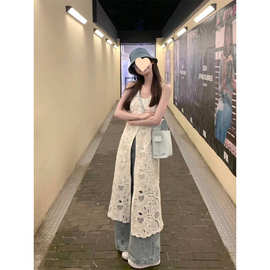白色设计感镂空吊带连衣裙女夏季2025年新款潮叠穿别致字裙长裙