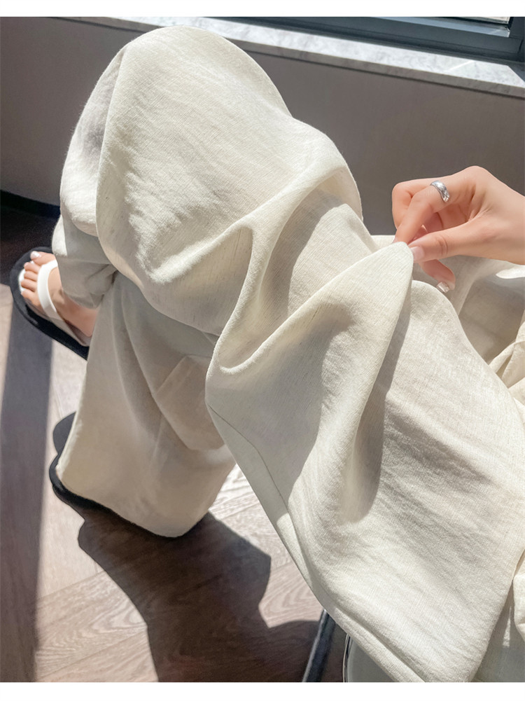Quần tây nữ ống đứng cạp cao dáng suông vải linen phối khuy — Màu đen thông thường chi tiết 41