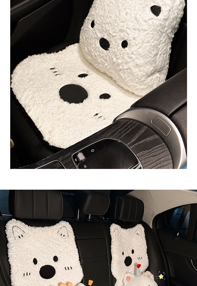 New West Highland Car Seat Cushion Winter Stuffed Thickened Car Seat Cushion Cute Cartoon Car Interior Accessories