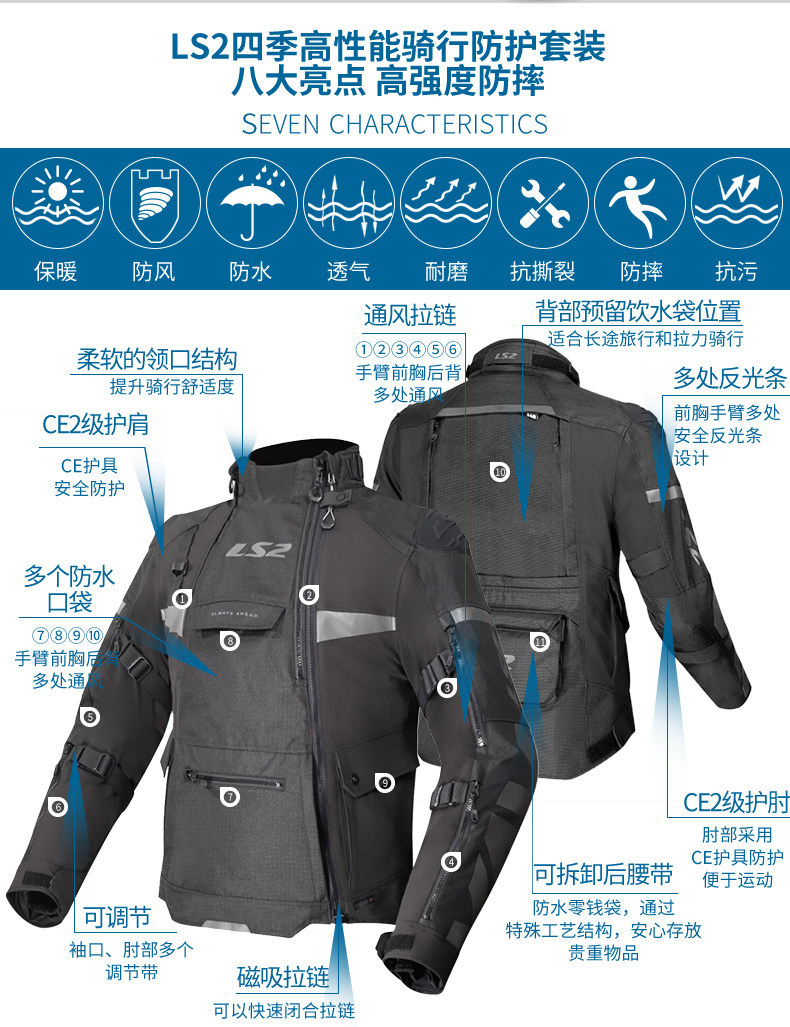 Ls2 Motorcycle Riding Suit Men's Winter Rally Suit Set Windproof Waterproof Warm Motorcycle Racing Suit All Seasons