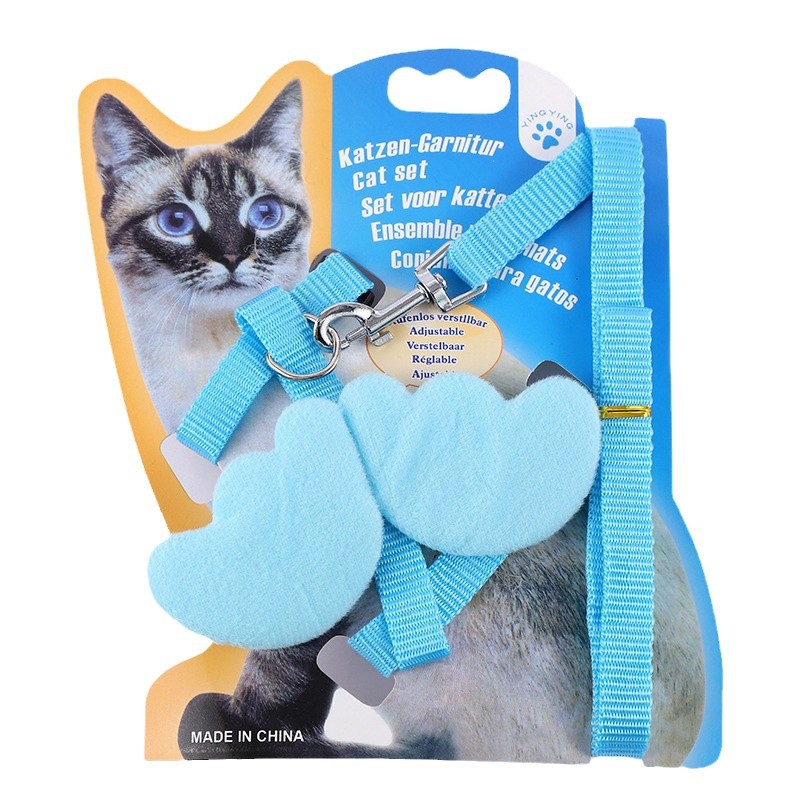 Harnais et laisse avec pendentif en forme de cœur et nœud papillon pour chat, chaîne, fournitures pour animaux de compagnie_voghion.com