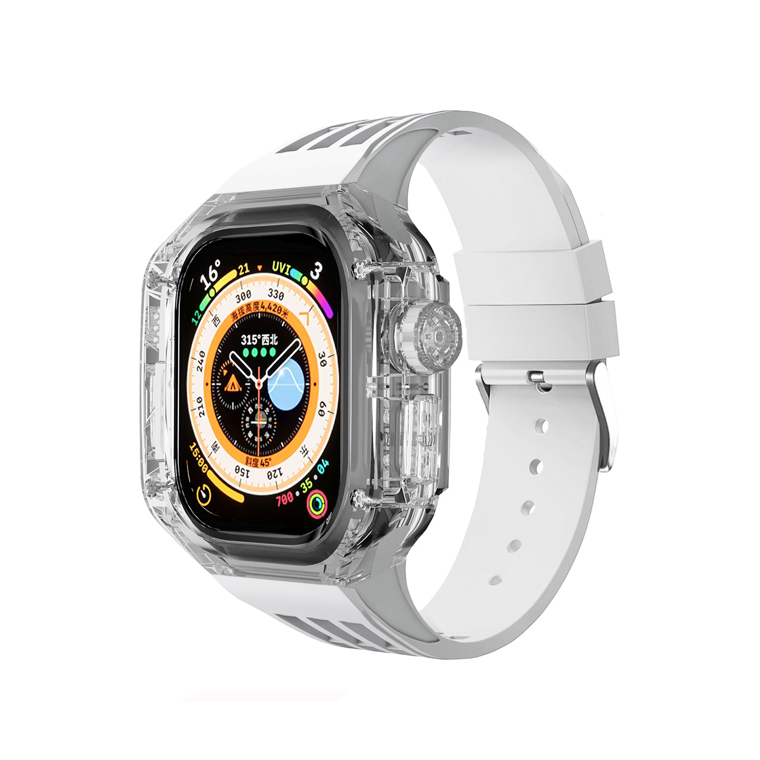 Correa de reloj iwatch aplicable Caja protectora transparente Apple 8 49MM Caja modificada Correa de caucho fluorado Hebilla Richard