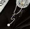 Fashionable necklace from pearl with bow, chain for key bag , accessory, Japanese and Korean, internet celebrity