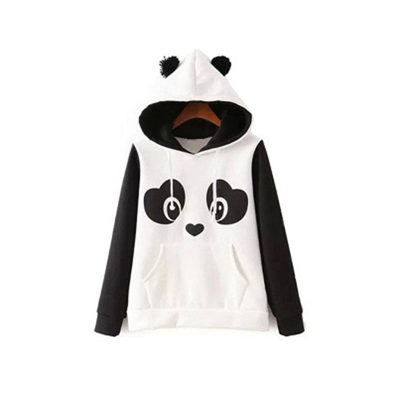 Europa y América transfronteriza Otoño e Invierno Venta caliente hippie lindo Panda impreso fleece blanco y negro contraste color suéter de las mujeres