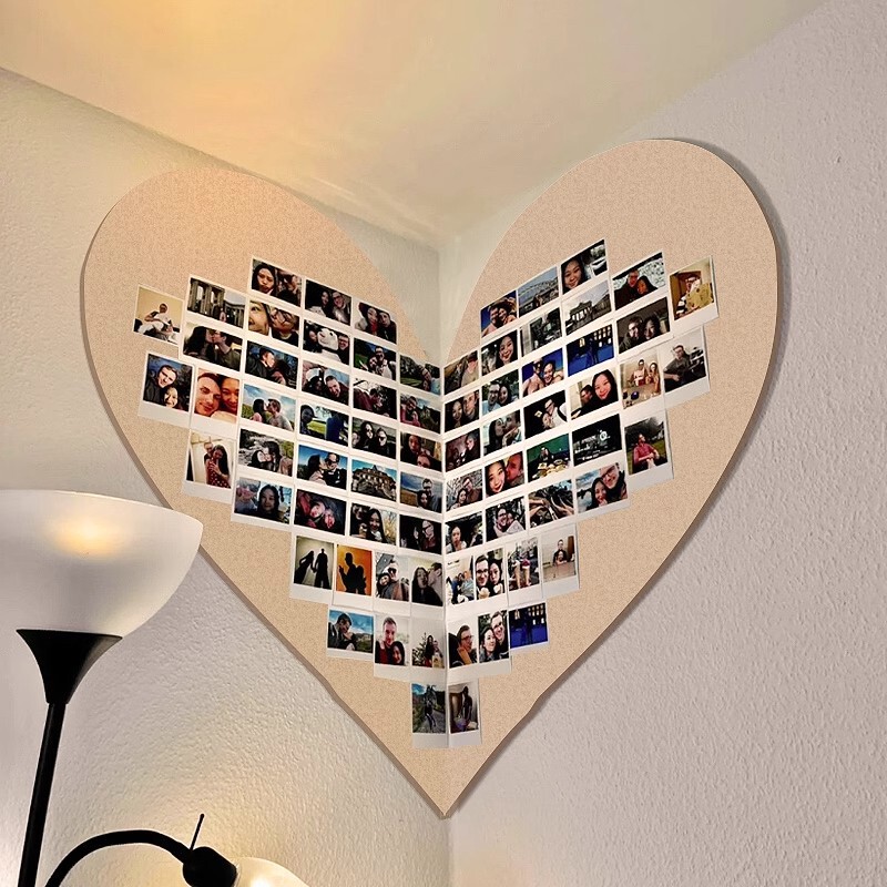 Heart-shaped photo wall felt board wool felt wall stickers background board message board wall hanging heart-shaped display wall photo stand