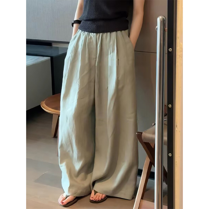 Quần culottes nữ ống rộng vải lanh eo dây rút — Màu ảnh chi tiết 7