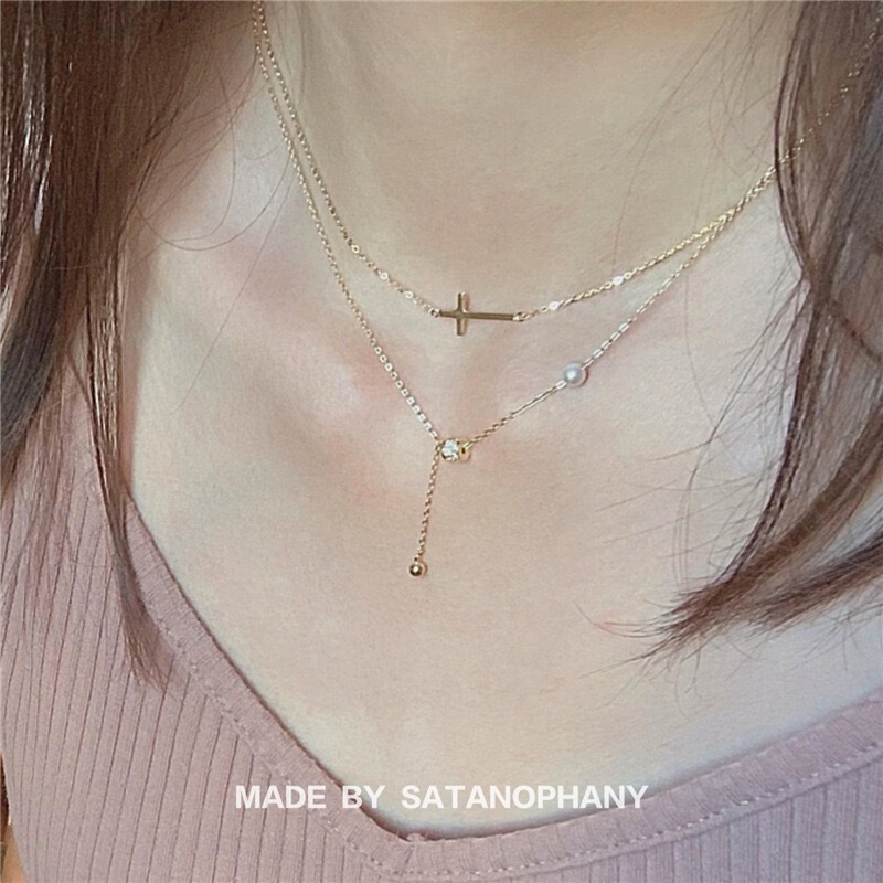 New Stylish and Unique Double-Layer Stacked Cross Small Waist Necklace, Minimalist Light Luxury Choker, Niche Design Jewelry New Stylish and Unique Double-Layer Stacked Cross Small Waist Necklace, Minimalist Light Luxury Choker, Niche Design Jewelry