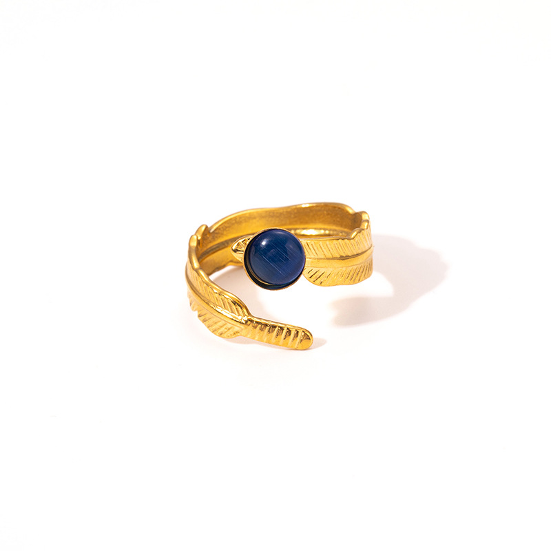 7g Weight 0.03µm Gold Plating Thickness Electroplated Gold Plating Process Golden Plated Plating Material Cat's Eye Stone Inlay Material Rings Classification 1 Piece Quantity Daily Occasion 201 Stainless Steel Material Tree Pattern Women's Gender IG Style Style Inlay Craft Wholesale Jewelry IG Style Feather Titanium Steel Natural Stone Gem Inlay Open Rings 20