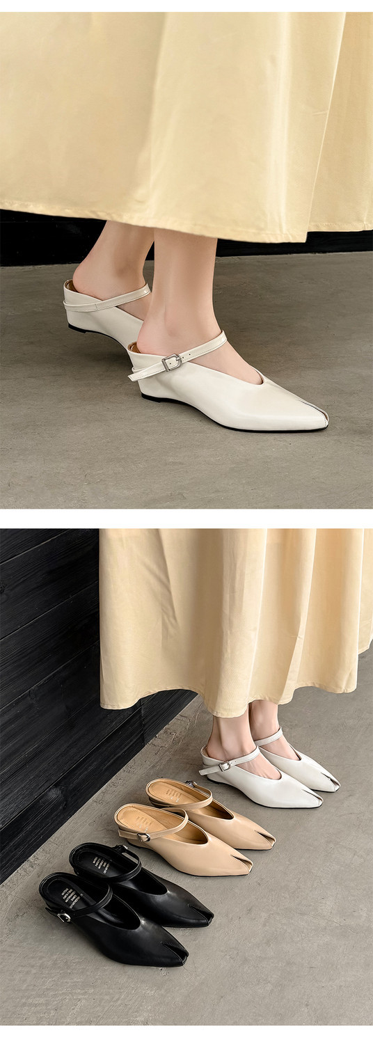 Sandal nữ hở mũi gót nêm cao da bò tăng chiều cao quai ngang — màu đen, màu trắng, màu mơ chi tiết 41