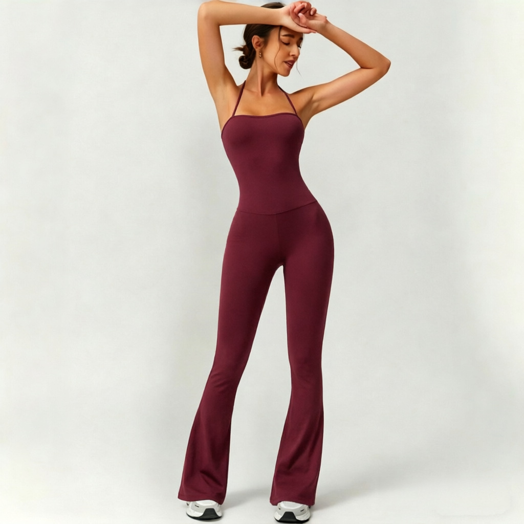 Cross-border European and American style patchwork camisole bell-bottom jumpsuit with waist-cinching and hip-lifting features for sports, fitness, and yoga