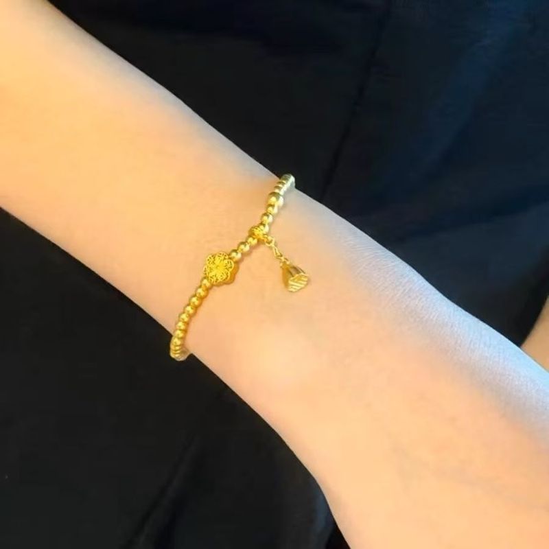 轻奢小众 沙金饰品古法传承六相花莲蓬福字转运珠手链气质女百搭|undefined