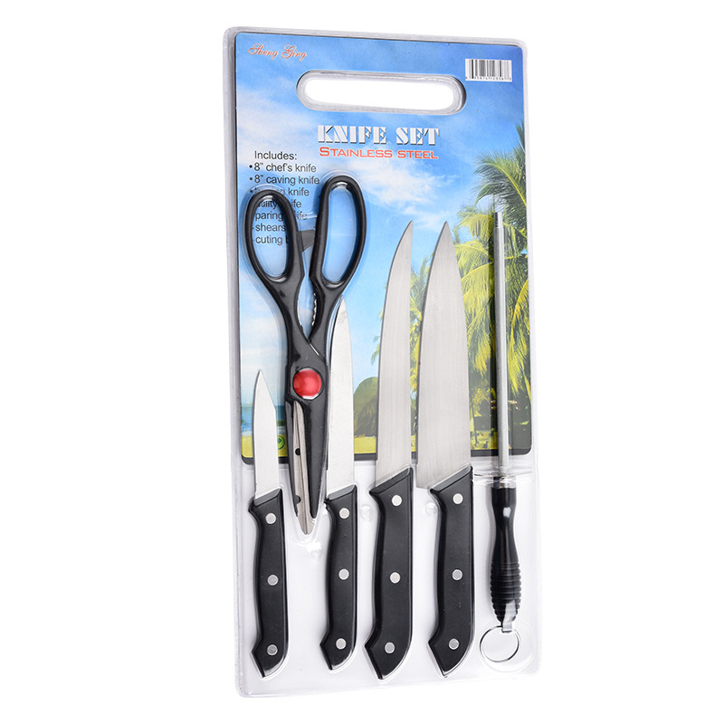 Fábrica spot de acero inoxidable succión de tarjetas herramientas de siete piezas envasado de plástico caja de regalo herramientas de corte set comercio exterior al por mayor