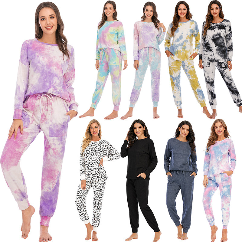Amazon 2026 Spring/Summer New Tie-Dye Women's Long-Sleeve Long-Pants Set Casual Women's Sleepwear Wholesale