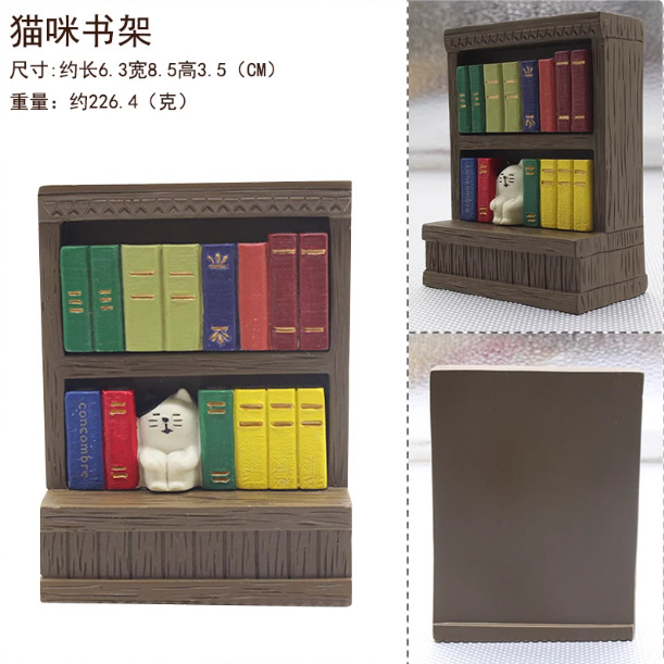 日本式雑貨ゼカ狐堂書店シリーズ猫本棚置物ミニチュア撮影シーンins置物