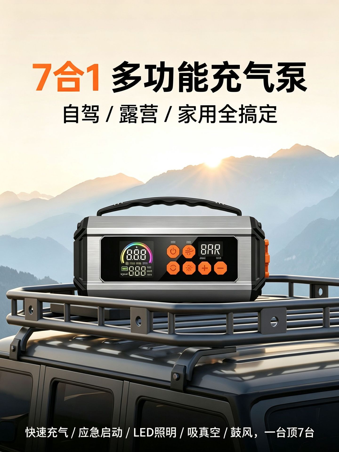 Car Air Pump, Multi-Functional Portable Electric Car Air Pump, Emergency Jump Starter