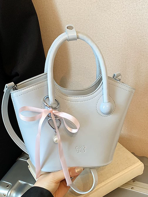 Compact summer handheld small bag, city style, top handle and shoulder strap, with/without pendant