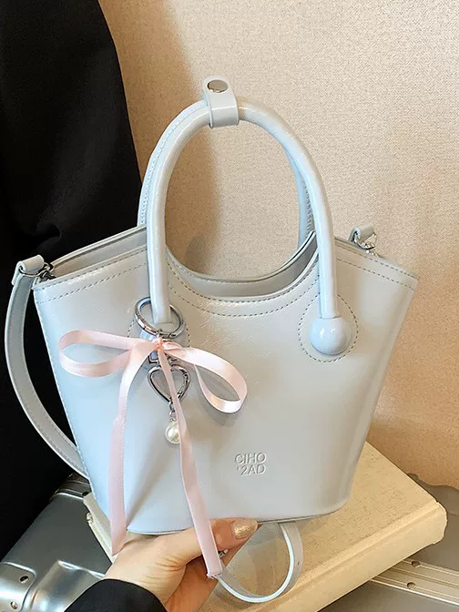 Compact summer handheld small bag, city style, top handle and shoulder strap, with/without pendant