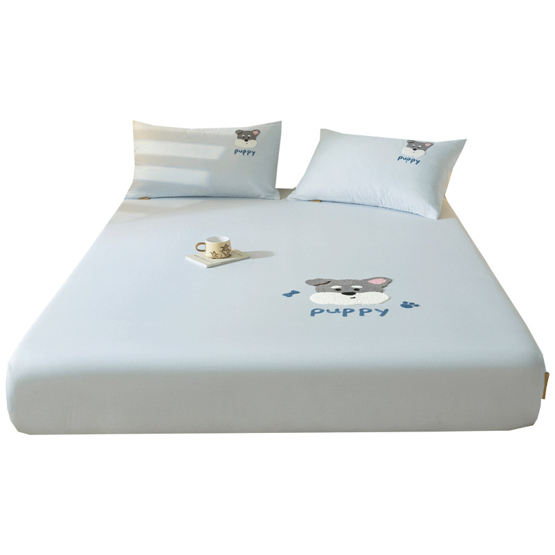 Silla de cama de hilo de doble capa de algodón de una sola pieza 100 toalla de algodón bordado colchón protector funda de cama juego de tres piezas