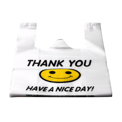 Disposable smiling bag plastic bag transparent food convenient bag with handle takeout supermarket plastic bag white packing bag