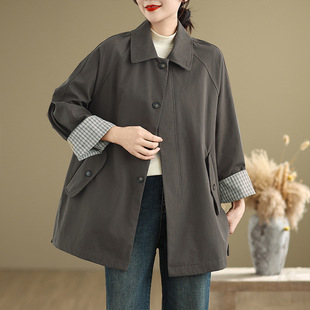 2025 New Arrival Workwear Windbreaker Coat Women's Loose Korean Style Mid-length High-end Casual Top