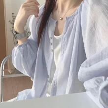 多巴胺通勤穿搭雪纺衬衫女叠穿宽松遮肉显瘦防晒长袖衬衣外搭开衫