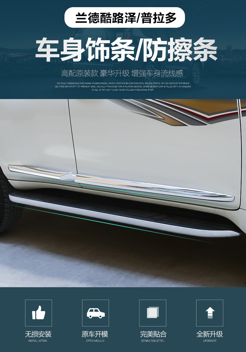 Suitable for Prado overbearing car body trim Toyota landkuroze car door anti-scratch strip pedal bright strip modification