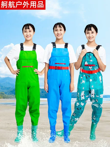 Women's Strap Water Pants Half-length conjoined Lotus Root Dig Fish Beach Rain Boots Waterproof Rain Pants Children's Wading Clothes