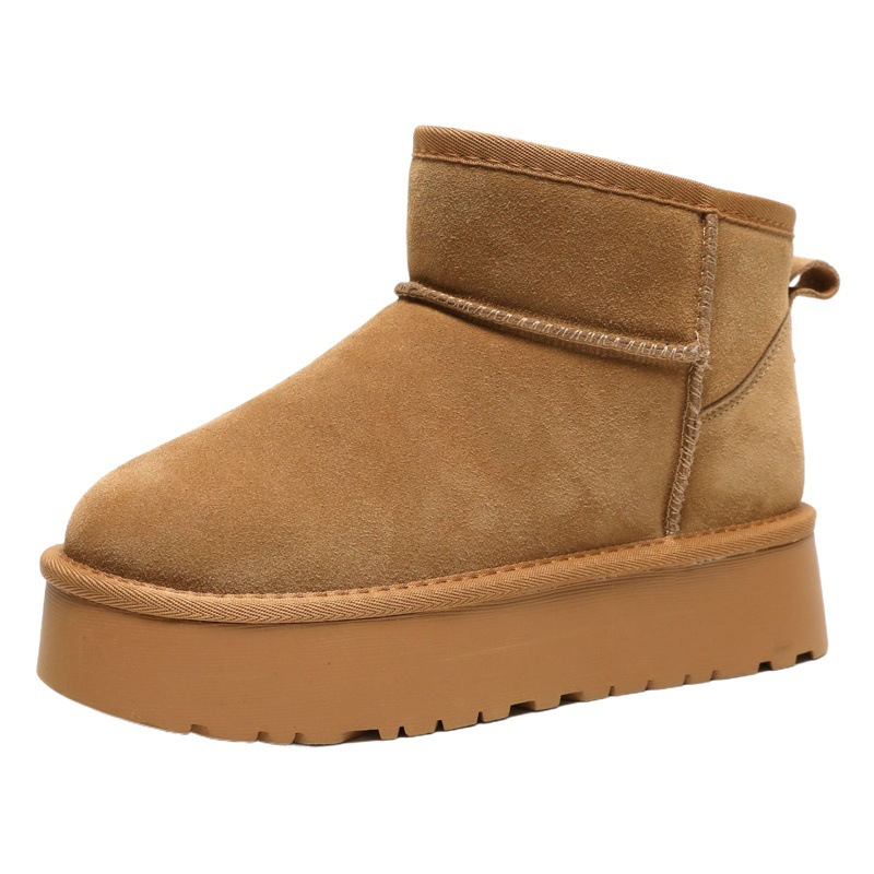 Botas de nieve de invierno de lana de mujer con cachemira de piel de vaca con base gruesa anti-deslizante y alta calentamiento botas de algodón zapatos de algodón