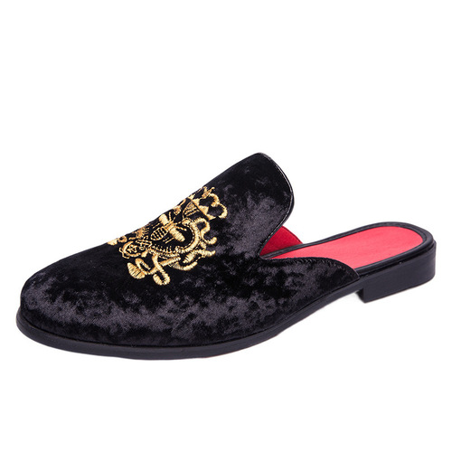 Autumn Men's Bean Bag Shoes with Cap Toe Flat Half-Up Sandals Men's Lazy Shoes Business Casual Leather Shoes