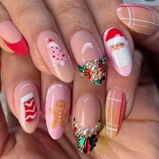 Autumn and Winter Ins Style Wear French Santa Claus press on nails Nails Fake Nails 24 Pieces Box